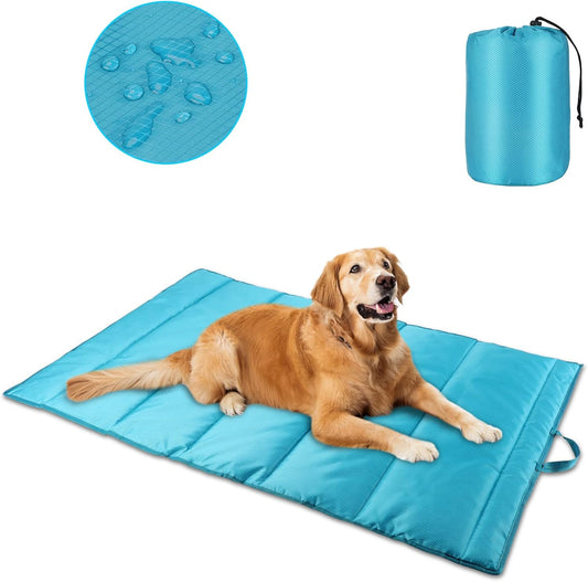 BWOGUE Large Outdoor Dog Bed, Portable Waterproof Camping Mat, Washable Travel Mat with Carry Bag for Medium and Large Dogs, 47"X27" (Blue)
