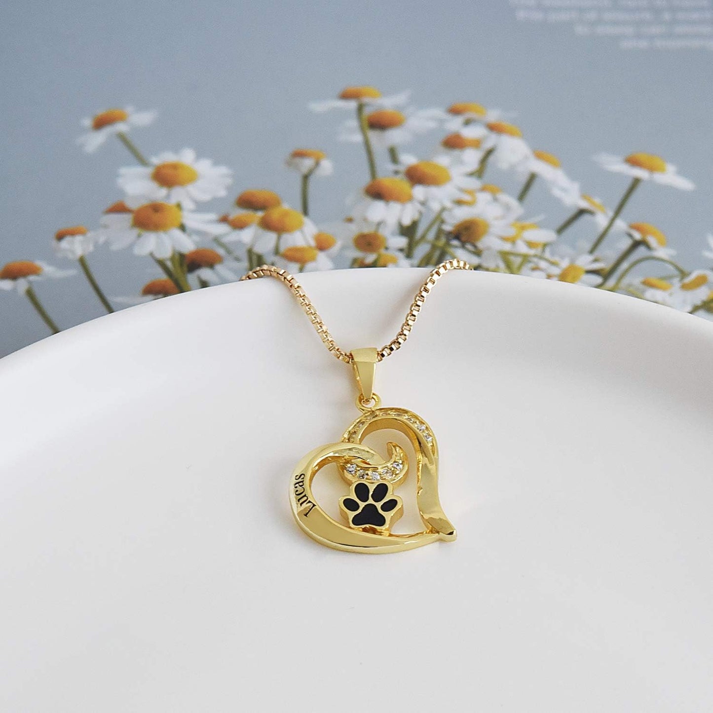 Customized Paw Print Necklace Personalized Pet Name Necklace Custom Engraved Dog Cat Paw Pendant Necklace Pet Memorial Gift for Pet Lovers