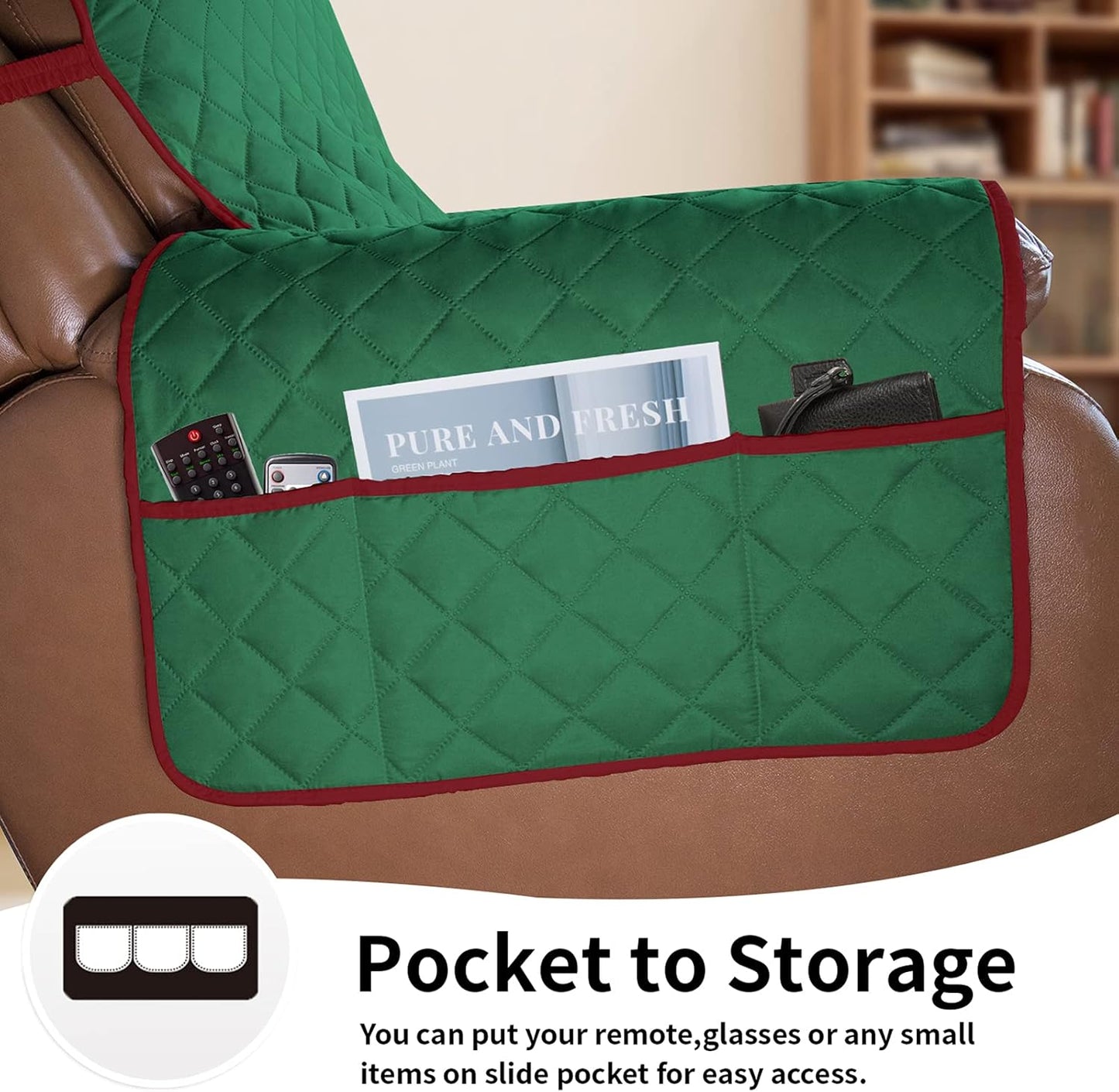 Easy-Going Oversized Recliner Chair Slipcover Reversible Sofa Cover Water Resistant Couch Cover Furniture Protector with Elastic Straps for Pets Dog Cat (Oversized Recliner, Green/Christmas Red)