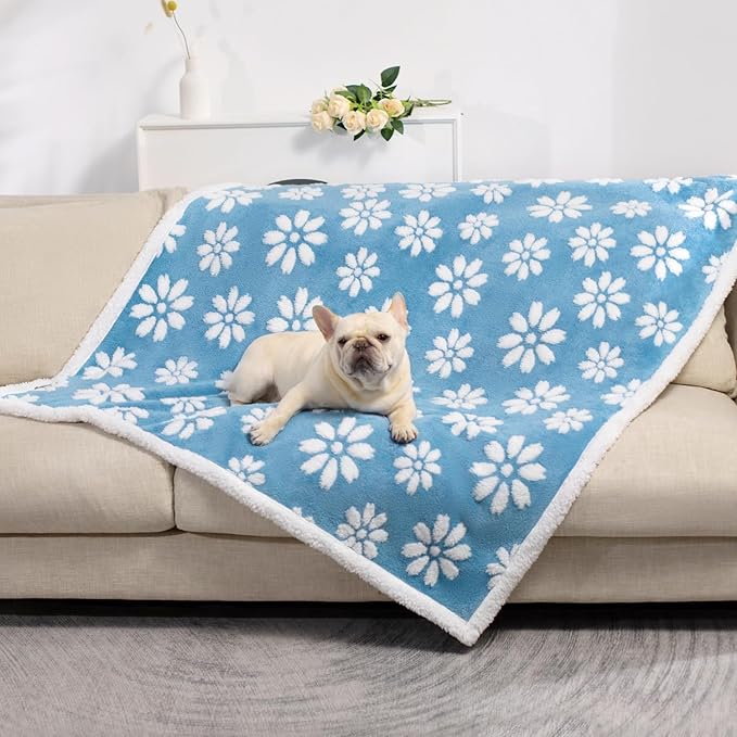 Waterproof Blanket for Dog Puppy Cat, Cute 3D Textured Flower Dog Blanket for Bed Couch Sofa, Soft Liquid Pee Proof Furniture Protector, 30"x40", Blue