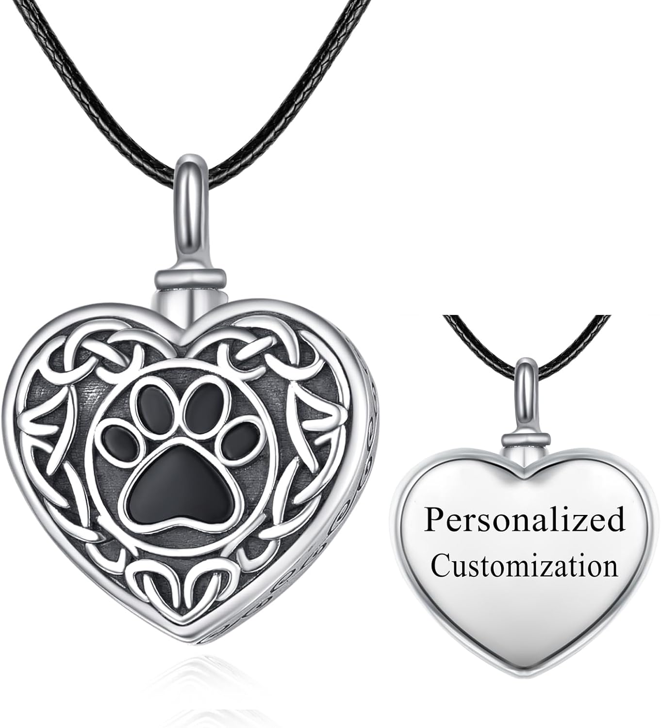 Dreamboat Pet Urn Necklace for Dog Cat Ashes 925 Sterling Silver Paw Print Cremation Keepsake Pendant Celtic Knot Memorial Jewelry Gifts for Women Men