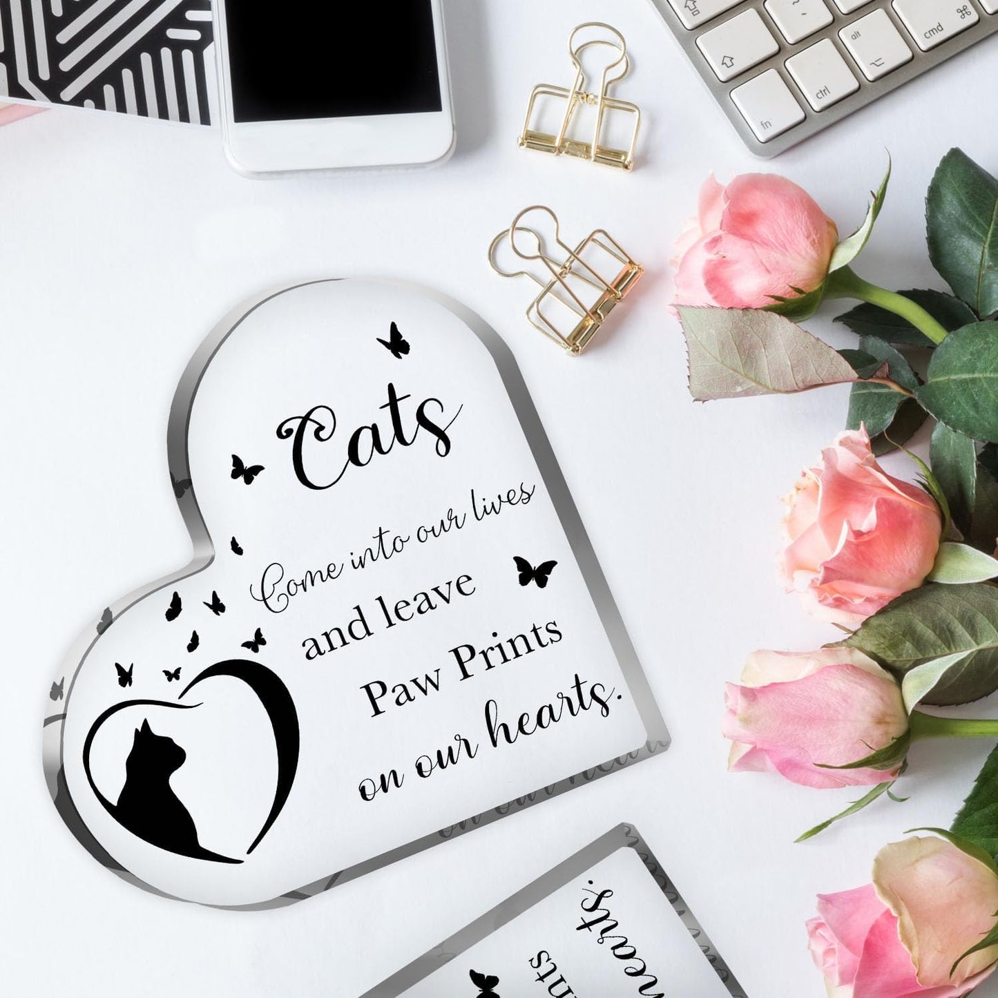 Cat Bereavement Gifts, Cat Remembrance Gift, Cat Loss Gifts, Memory of Cat, Passing Away Gifts, Cat Sympathy Memorial Heart Shaped Acrylic Decor Sign, Sympathy Gifts for Loss of Cat