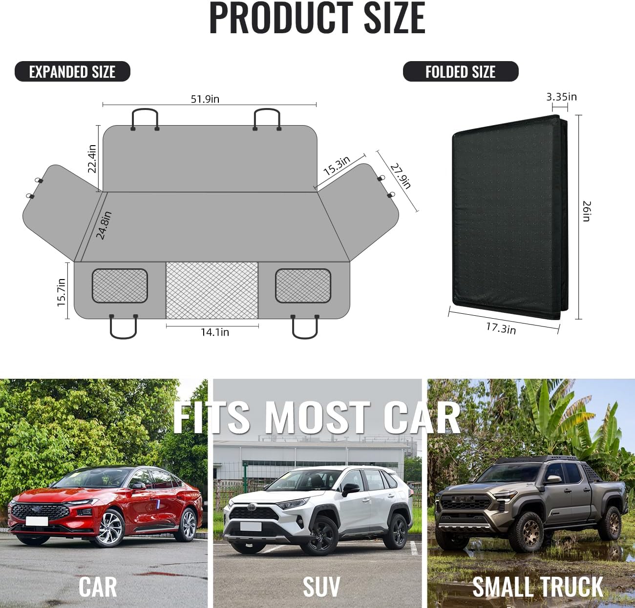 Dog Back Seat Extender,Backseat Pet Cover for Dogs,Rear Dog Car Seat Cover for Back Seat,Hard Bottom Car Seat Cover for Dogs, Dog Hammock for Car