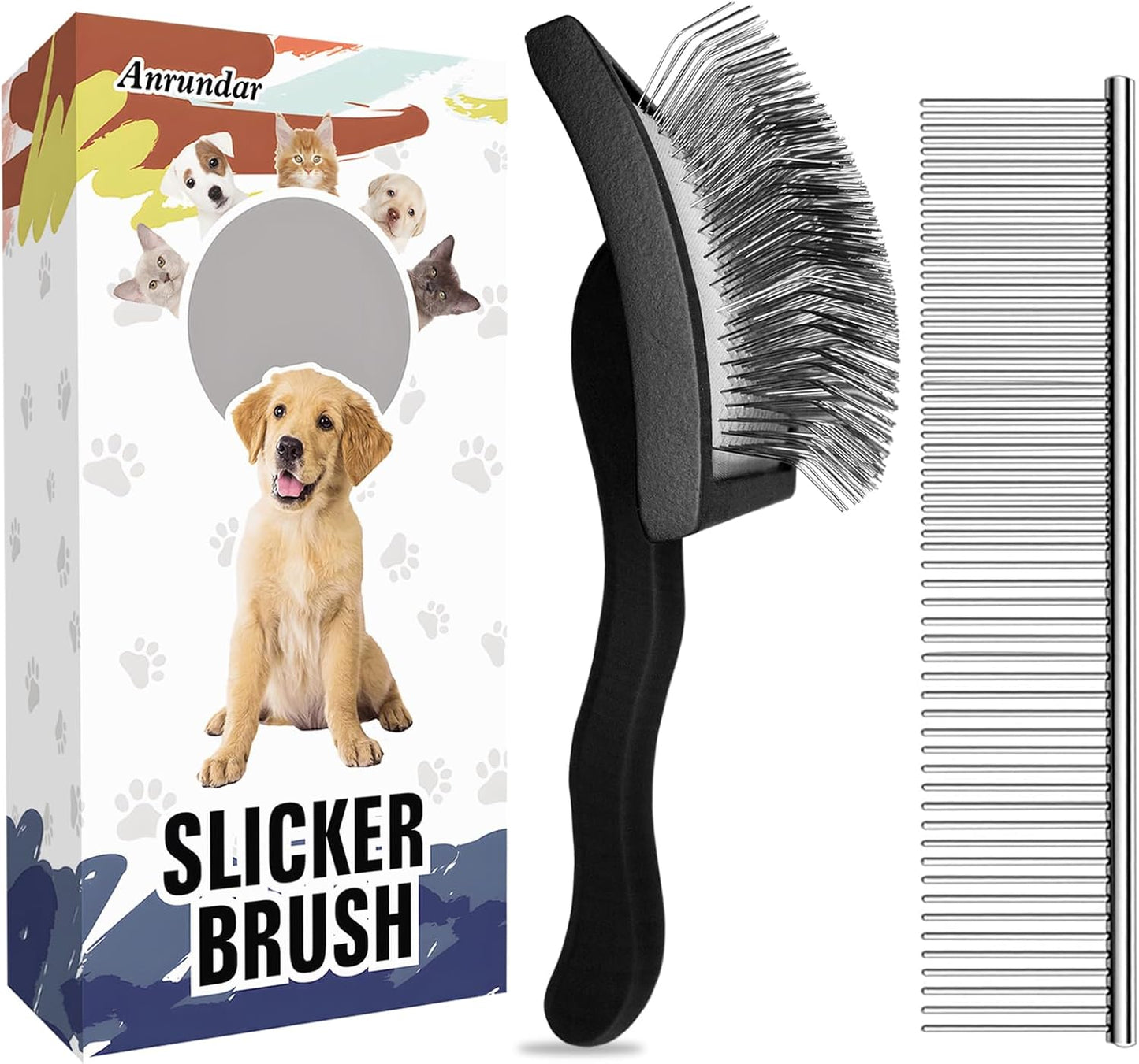 Dog Slicker Brush for Golden Doodle Grooming Kit - Dematting Brushes for Goldendoodles, Labradoodles, Poodles - Pet Hair Brush for Medium & Long Haired Dogs - Large (Black)