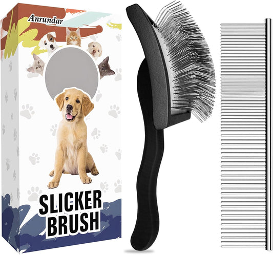 Dog Slicker Brush for Golden Doodle Grooming Kit - Dematting Brushes for Goldendoodles, Labradoodles, Poodles - Pet Hair Brush for Medium & Long Haired Dogs - Large (Black)