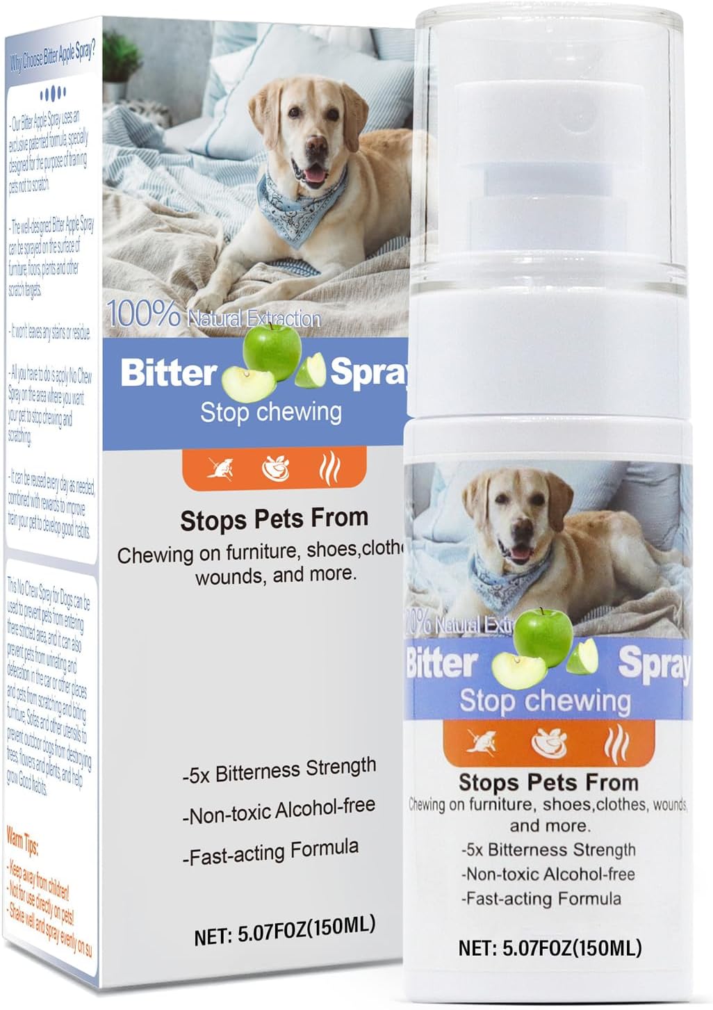 Effectively | Bitter Apple Spray for Dogs to Stop Chewing, NO Chew Spray for Dogs Protect The Safety of Furniture and Your Belongings, Prevent Licking Injuries (Blue, M)
