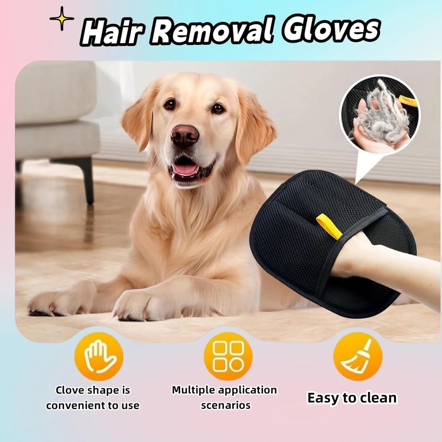 Electrostatic Pet Hair Removal Gloves,Reusable Cat Dog Grooming Gloves,Pet Hair Remover Gloves for Dog Cat Hair Removal from Furniture, Carpet, Clothes & Bedding(2 pcs)