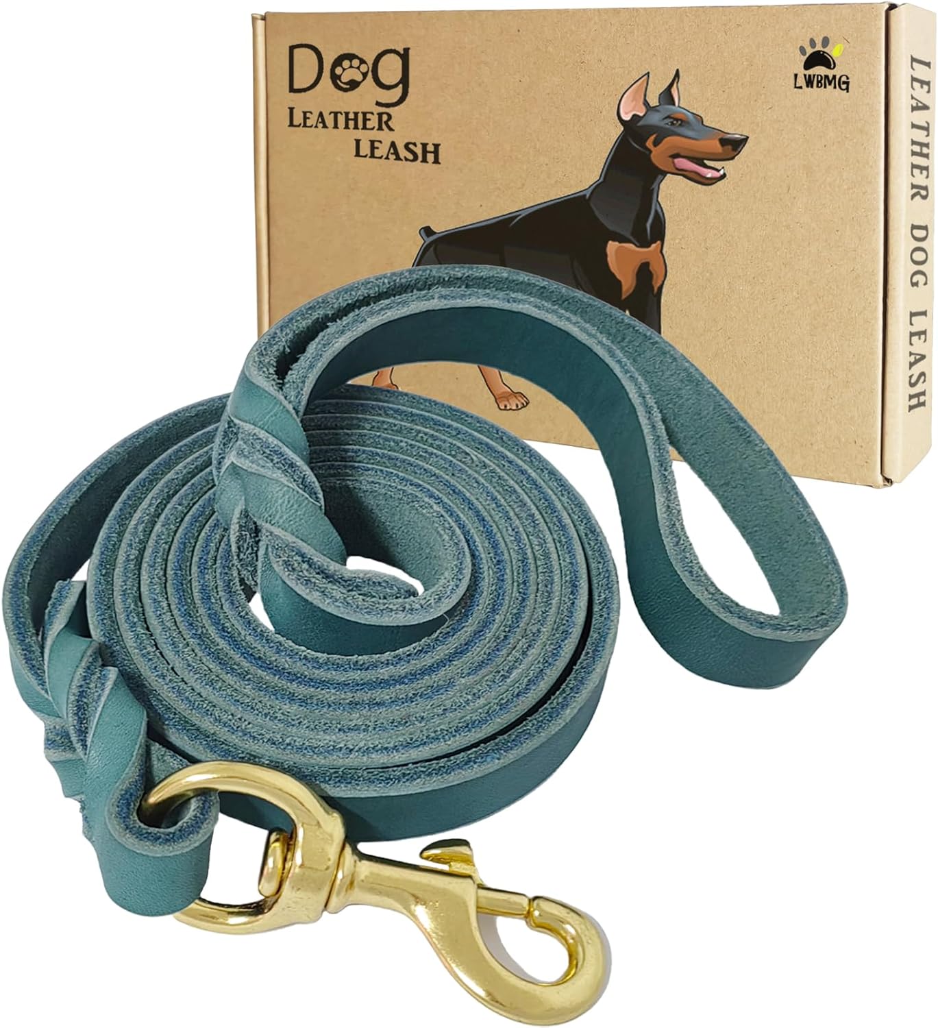 LWBMG Leather Dog Leash 6ft x 3/4 inch Heavy Duty Dog Training Leash, Strong Sturdy Genuine Leather Braided Leashes for Dogs, Soft and Comfortable Pet Lead for Large, Medium Dogs Blue