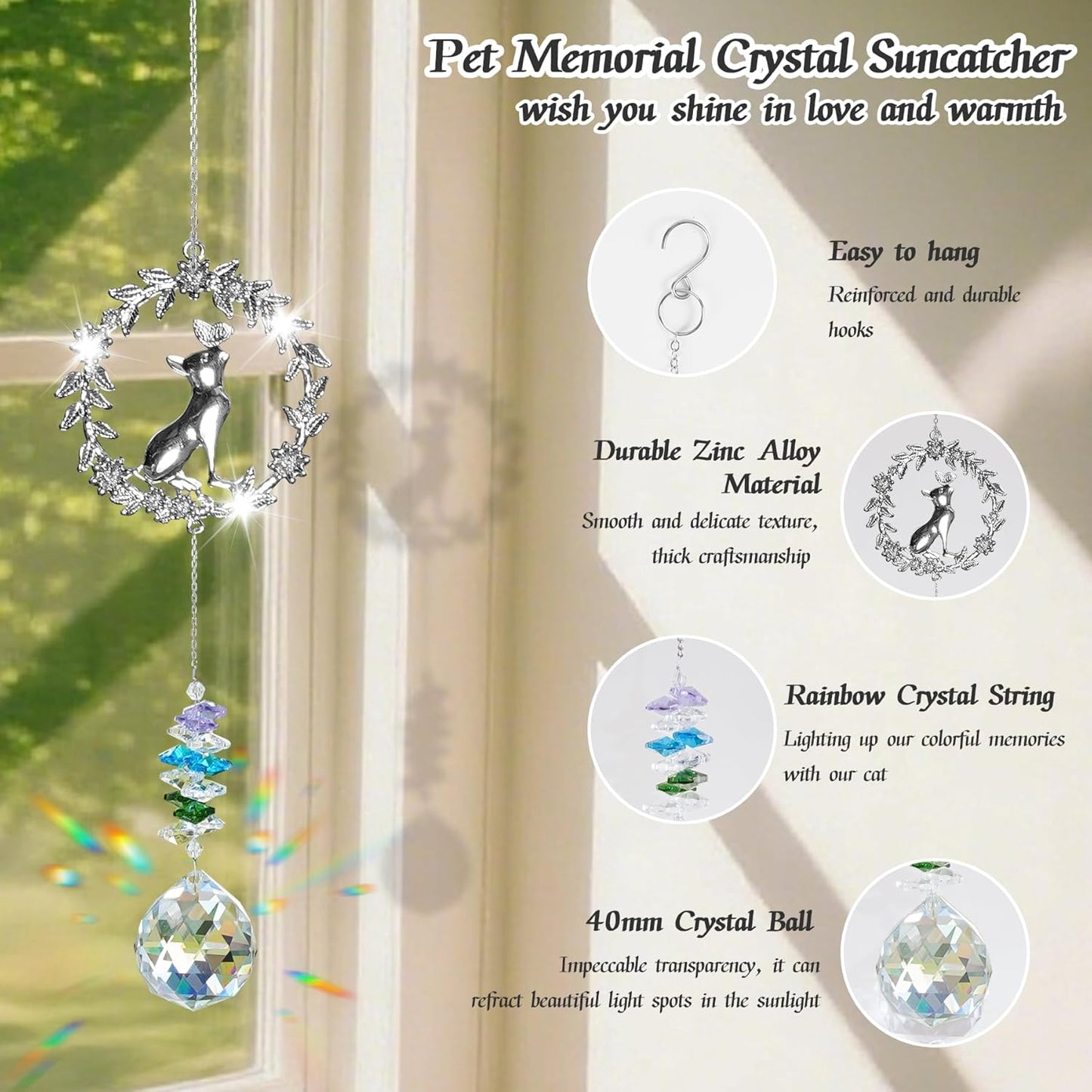 Dog Memorial Gifts for Loss of Dog, Pet Memorial Suncatcher, Pet Sympathy Gifts, Garland Suncatcher with Card & Gift Box, Remembrance Bereavement Gift for Loss of Dogs Cats