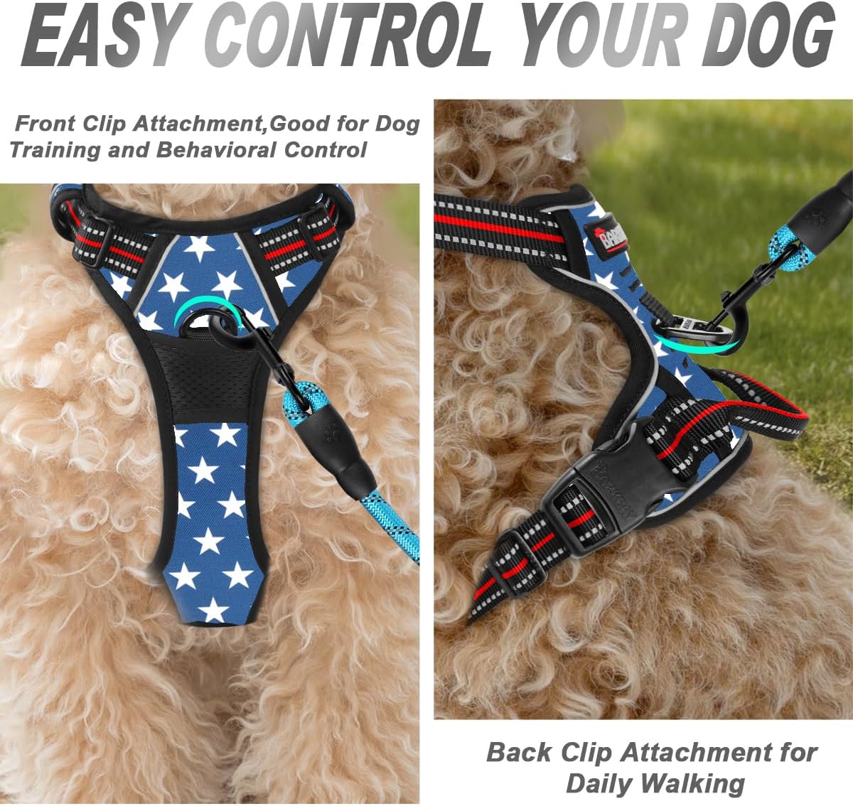 BARKBAY No Pull Dog Harness Front Clip Heavy Duty Reflective Easy Control Handle for Large Dog Walking(Star,XS)
