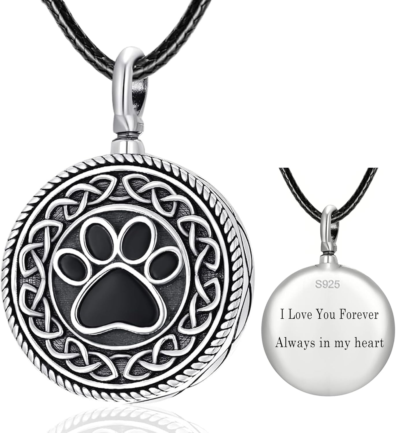 Dreamboat Pet Urn Necklace for Dog Cat Ashes 925 Sterling Silver Paw Print Cremation Keepsake Pendant Celtic Knot Memorial Jewelry Gifts for Women Men