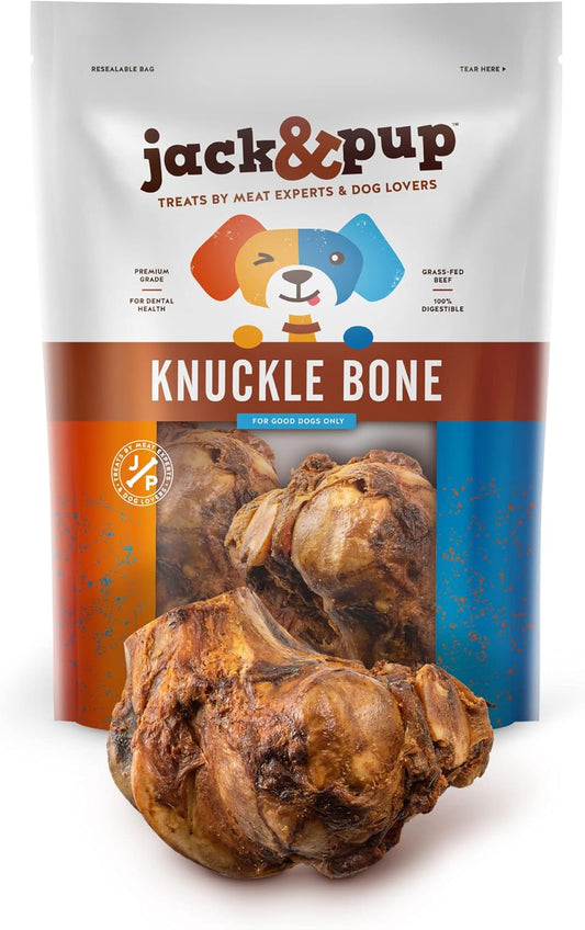 Jack & Pup Beef Knuckle Bones for Dogs, Natural Dog Knuckle Bones for Large Dogs – Savory Smoked Beef Flavor - 2 Pack