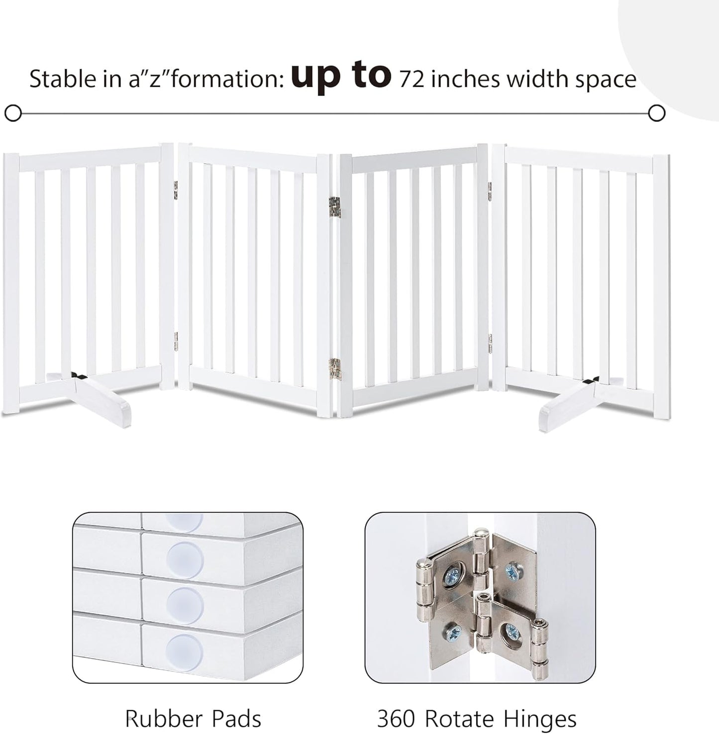 LZRS Solid Hardwood Freestanding Pet Gate,Wooden Dog Gates Indoor for Doorways,Nature Wood Dog Gates for The House,Stairs,Safety Fence,White,30" Height-4 Panels