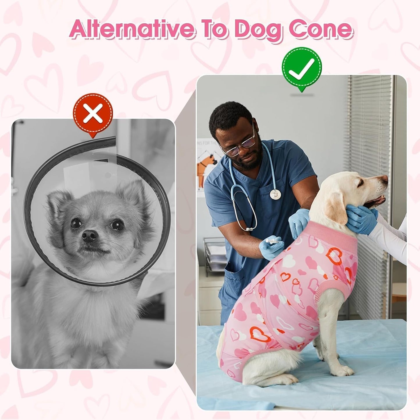 Kuoser Dog Surgery Recovery Suit, Valentine's Day Doggie Surgical Shirt for Female Male Dogs, Pet Onesies for Small Medium LargeDogs
