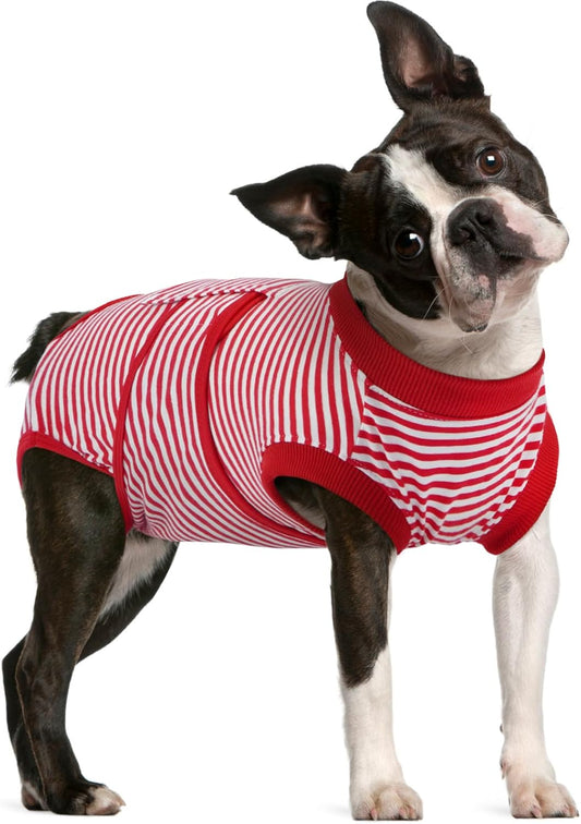 FUAMEY Dog Recovery Suit Male,Dogs Surgery Neuter Suits Puppy Spay Shirts for Female Protect Dog's Skin Anti Licking Abdominal Wounds Doggie Onesie Pet Bodysuit Alternative to Cone Red Stripes M