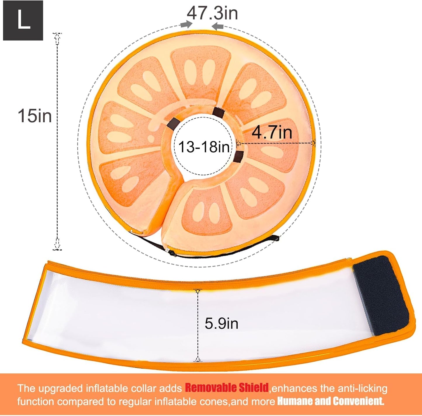 Inflatable Dog Cone Collar for Large Medium Small Dogs, Soft Dog Donut Collar Adjustable Recovery Cone for Pets After Surgery, Extra Enhanced Anti-Licking Guard Shield for Pets (Large, Orange)