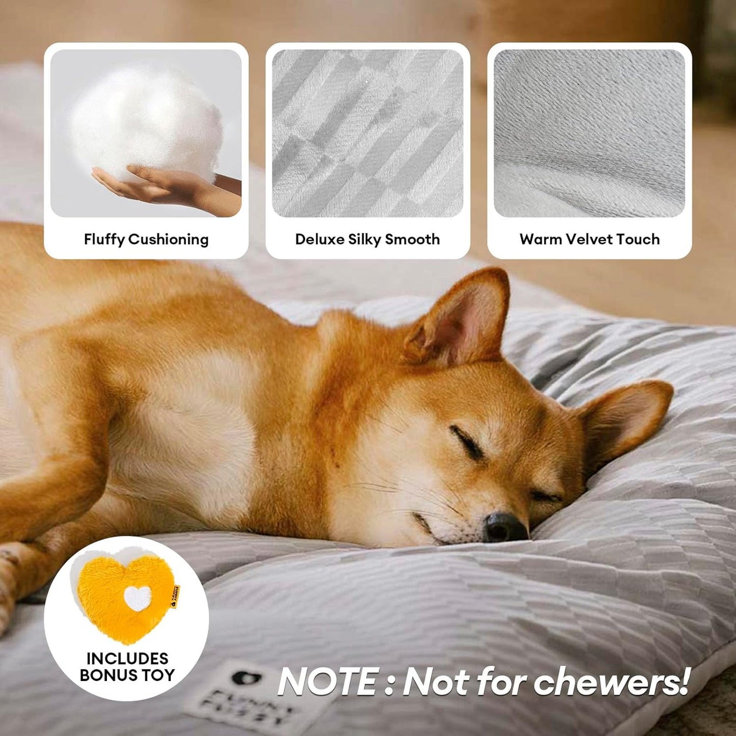 FUNNY FUZZY 2 in 1 Dog Bed Crate Pad Mat, Washable Reversible Floor Sleeping Mats,Fluffy Kennel Pad for Medium Sized Dog,Indoor Cats,Sleeping Mattress, 29.9" × 18.9", Light Grey