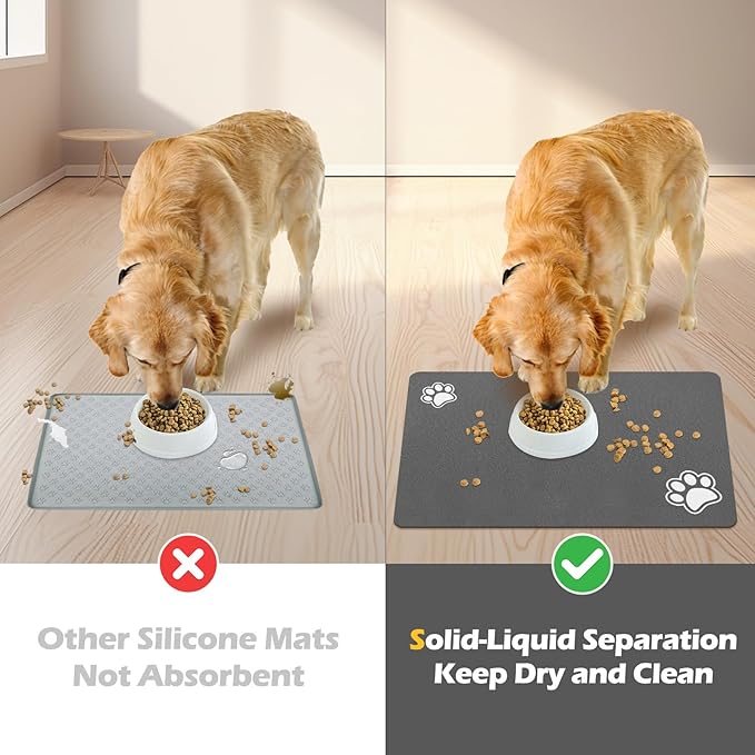 Pet Feeding Mat-Absorbent Dog Mat for Food and Water Bowl-Accessories Pet Supplies-Bowl for Messy Drinkers-No Stains Quick Dry Dog Water Dispenser Mat (17"x28", Dark Grey)