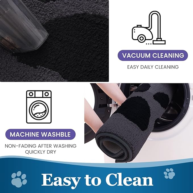 Buganda Dog Door Mat for Muddy Paws, Absorbent Dirt Trapper Washable Indoor Doormats, Non Slip Low-Profile Mud Mat for Dogs, Front Entrance Doormat for Inside Floor (48x30 Inches, Black)