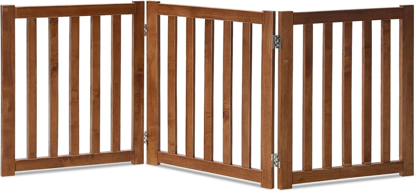 LZRS 3-Panel Wooden Free Standing Foldable Dog Gate Indoor – 24" High,Step-Over Safety Pet Gate for Doorways, Stairs, Hallways, Indoor Dog Barrier for Small to Medium Dogs & Puppies, Oak