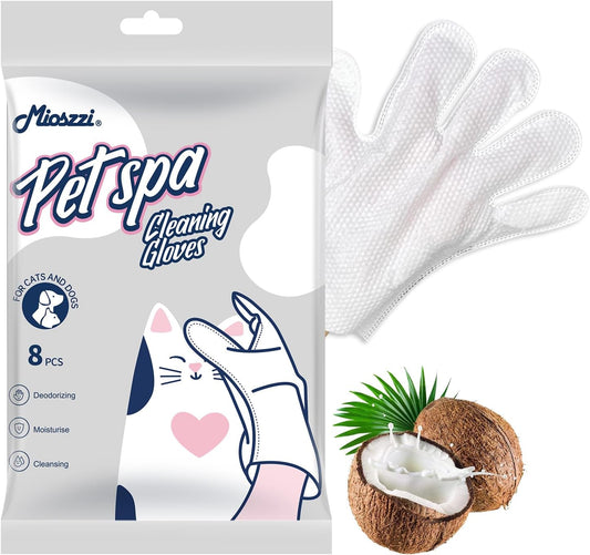 MIOSSZI Pet Gloves Wipes for Dogs & Cats Wipes Cleaning Deodorizing Hypoallergenic No-Rinse Pet Grooming Wipes Unscented Extra Thick Bathing Wipes for Pet Dry Cleaning Daily Care and Travel 8 pcs