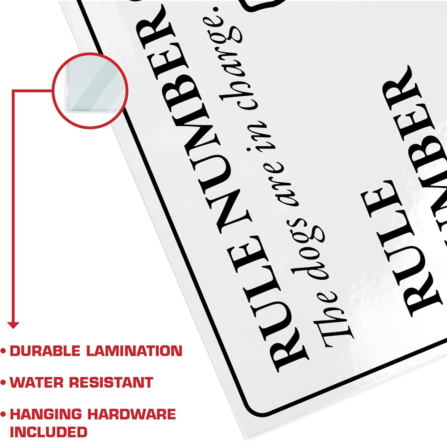 Funny Sign - The Dogs are in Charge... 8.5" x 11" Laminated Sign, Dog Decor, Home Decor, Bundled with Mounting Putty and Adhesive Hook & Loop Dots for Easy Mounting - ENVISIONED Signage