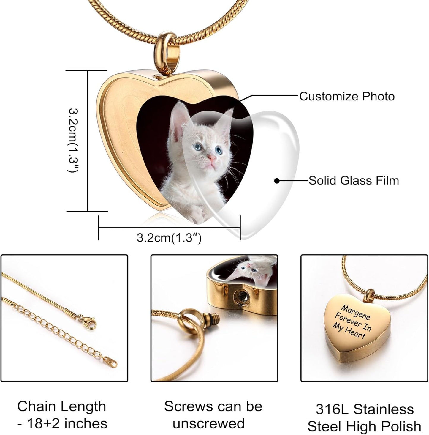 MeMeDIY Personalized Heart Paw Print Ashes Urn Pendant Necklace Custom Name/Photo/Date for Women Men Pet Lover Stainless Steel Memorial Dog Cat Pet Keepsake with Funnel Fill Kit Angel Wing