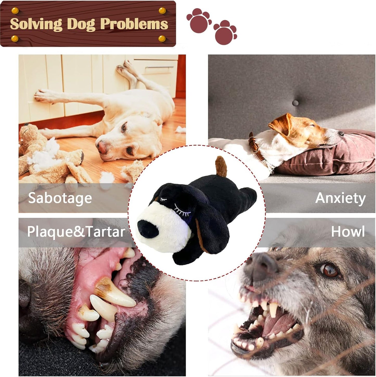 Heartbeat Puppy Toy, Puppy Sleep Aid Toy, Small Dog Training Toys for Separation Anxiety Relief, Pets Plush Toys for Dogs Cats (Black)