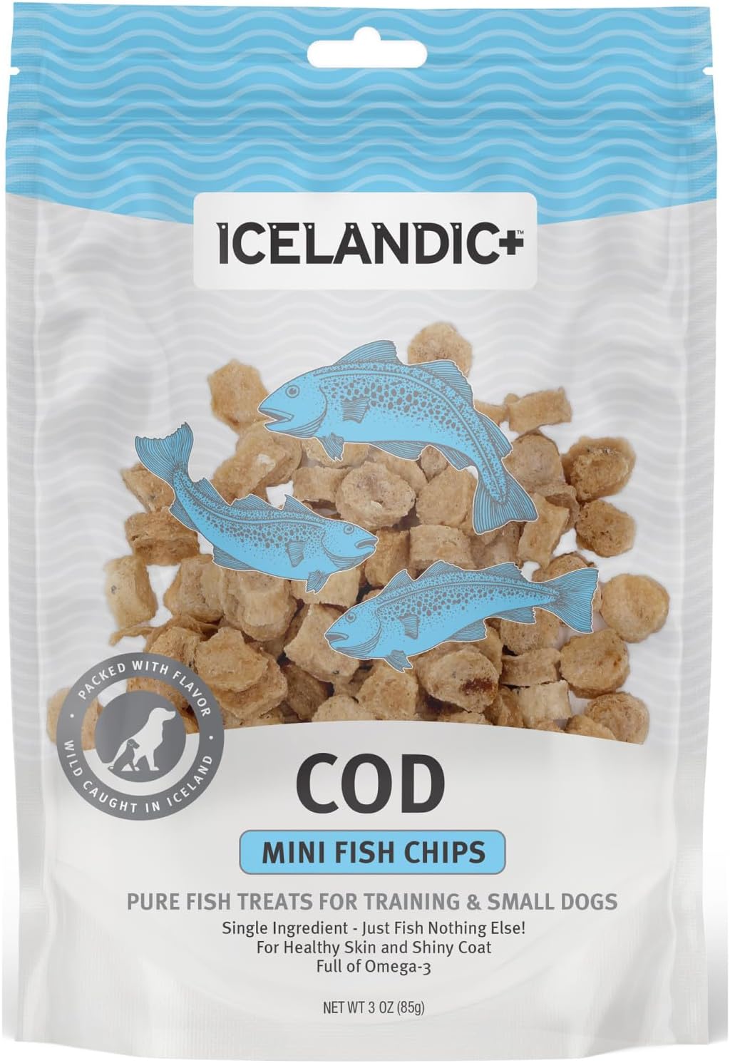 Icelandic+ Mini Fish Chips: Cod - 2.5oz Bag, Dog Treats, Wild-Caught & Air-Dried, Single Ingredient Crunchy Pet Snacks, Just The Fish Nothing Else