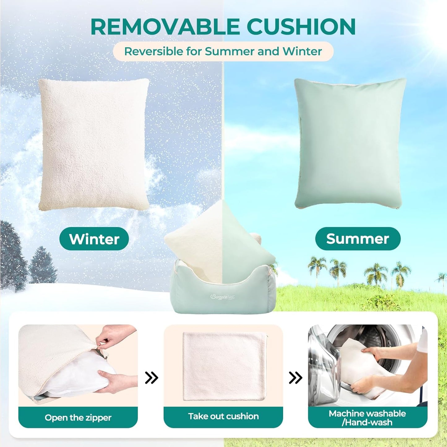 BurgeonNest Dog Car Seat for Small Dogs, Detachable and Washable Cat Carseats Under 25 lbs, Soft Pet Booster Seats with Storage Pockets and Clip-On Leash Portable Car Travel Carrier Bed, Beige Green