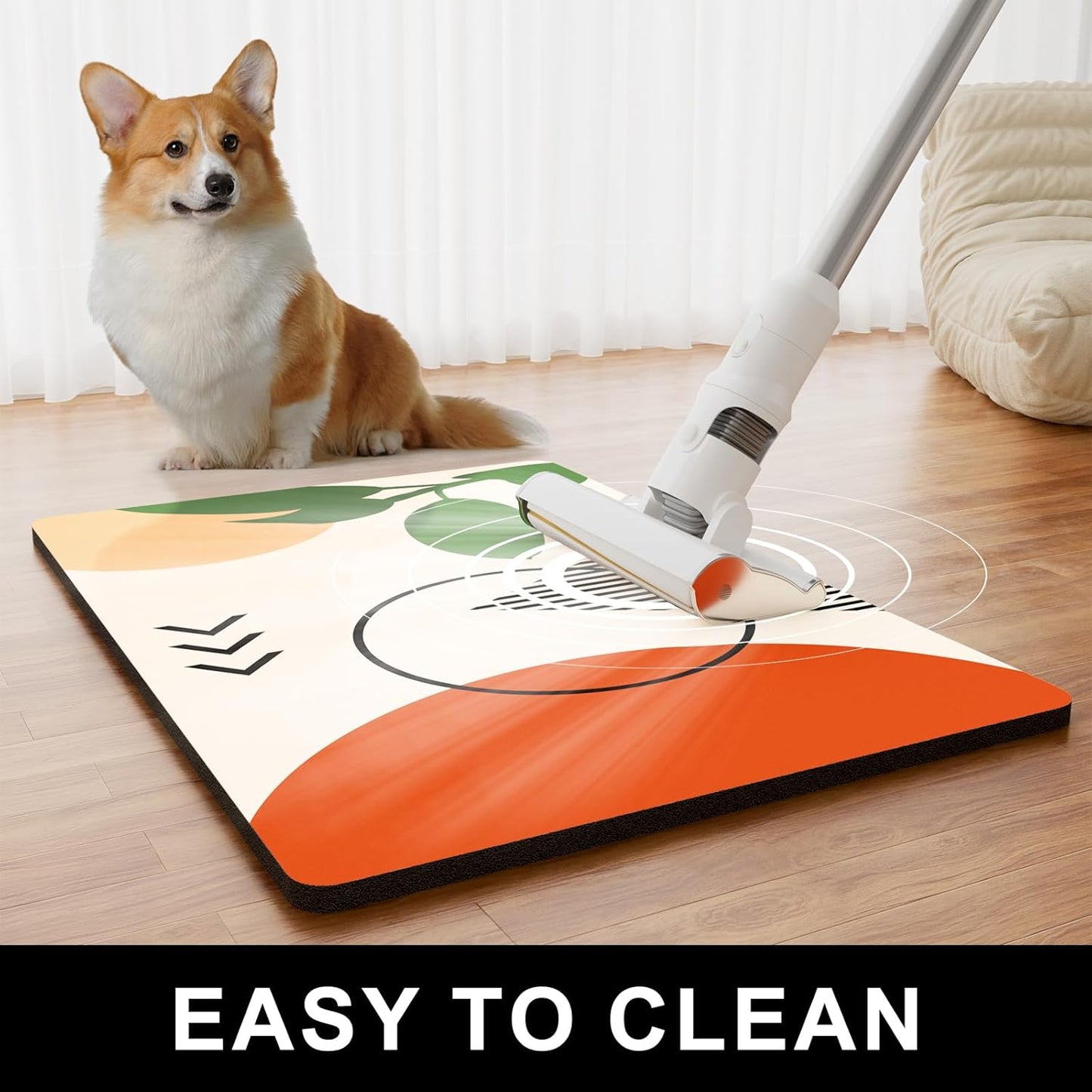 Dog Food Mat, 16" x 24" Absorbent Dog Cat Bowl Mat for Food and Water, Cute Anti-Slip Rubber Pet Feeding Rug Protect Floors, Placemat for Feeding & Watering Supplies, Modern Abstract Art