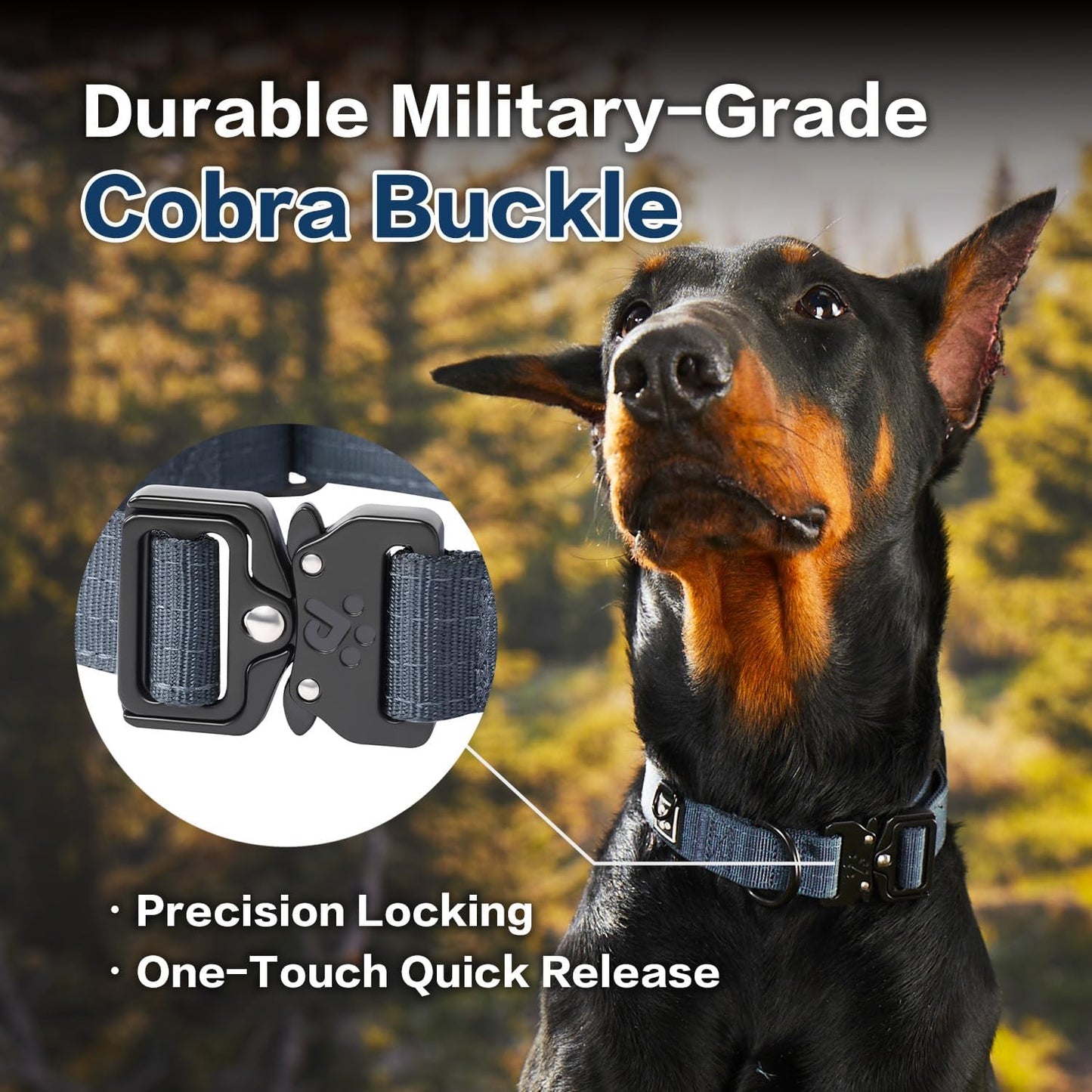 CLEPAWS Reflective Dog Collars for Medium Dogs, Heavy Duty Tactical Dog Collar with Metal Buckle, Durable Pet Collar Quick Release, Reinforced Nylon No Pull Dog Collar (Nightfall, M)