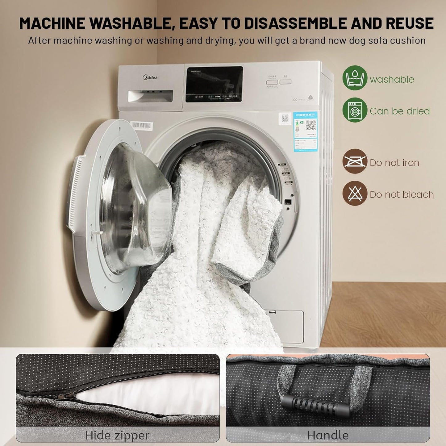 Luxurious Calming Dog Bed Mats, 41" Large Dog Couch Bed for Furniture Protector with Removable Washable Cover, Fluffy Plush Dog Mat for Large Medium Small Dogs and Cats,White Gray