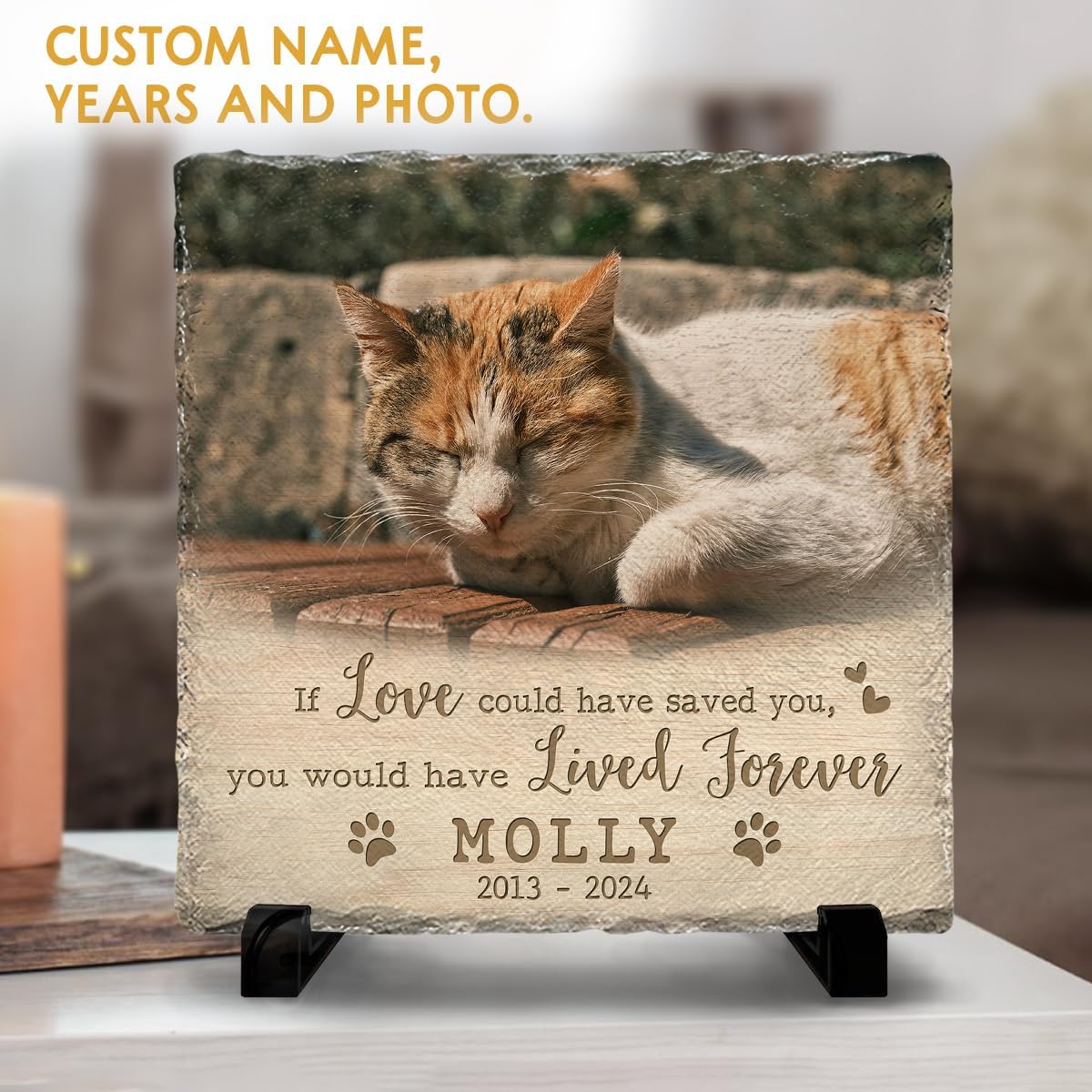 Custom Memorial Stones for Cats - Bereavement Gifts for Loss of Pet - Customizable Square Headstones for Cat - Ideal for Garden Marker & House Decor