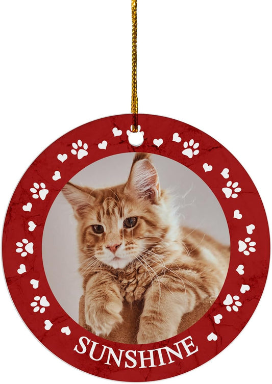 FLOCHIL Personalized Cat Christmas Ornaments Custom Photo Name for Christmas Trees, Cat First Christmas Ornaments, Gifts for Pet Lovers