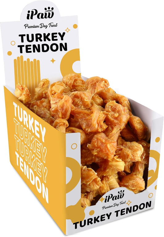 iPaw Turkey Tendon for Dogs 40 Pcs Bulk Pack, Ingredient Sourced from USA, Hypoallergenic, All Natural Human Grade Puppy Chew, Dog Treats for Signature Series, Rawhide Alternative, Bone (Small)