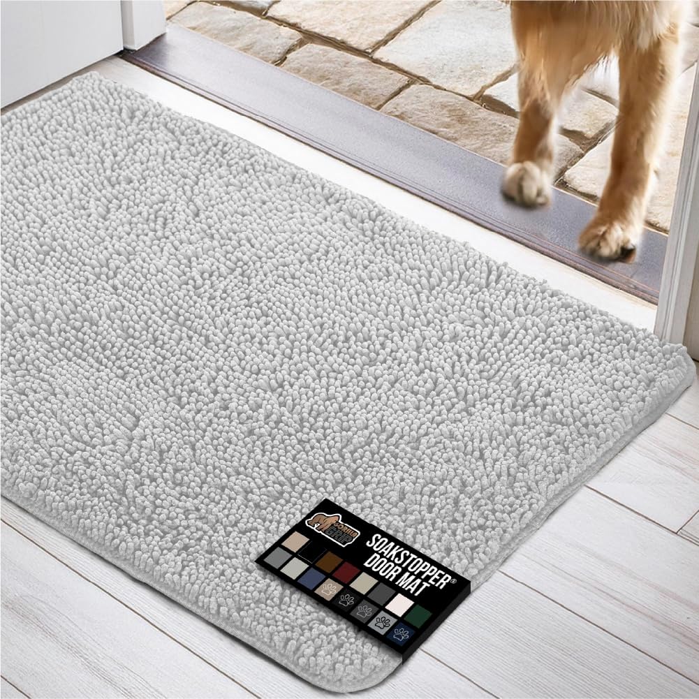 GORILLA GRIP Dog Doormat, Absorbent Doormats for Muddy Dogs Paws, 70x24 Machine Washable Soakstopper Rugs, Cleaner Floors, US Designed Pet Bed Door Mat, Indoor Entrance Pets Rug, Light Gray