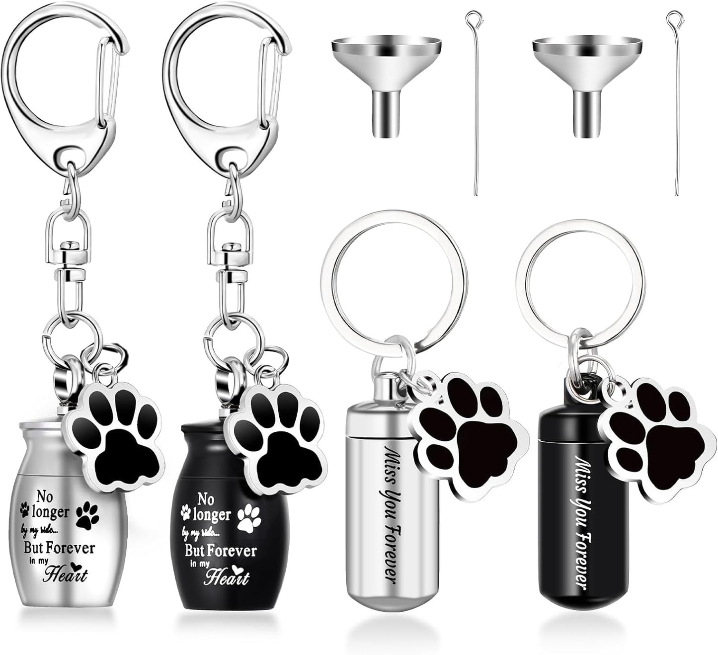 Kigeli 4 Pcs Pet Ashes Keepsake Keychain for Dog Pet Ashes Urn with 4 Pcs Filling Tools Memorial Cylinder Cat Cremation Jewelry Pend Paw Print Urn Pendant 2 Styles