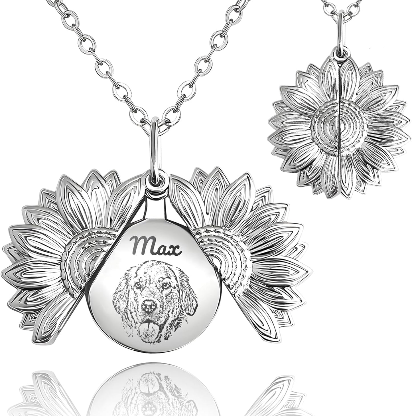 Personalized Pet Portrait Necklace Customized Pet Memorial Necklaces Dog Necklace for Women Custom Pets Necklaces Dog Memorial Jewelry for Cat Mom Dogs Dad (Silver-Silver)