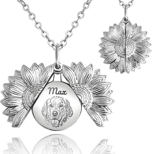 Personalized Pet Portrait Necklace Customized Pet Memorial Necklaces Dog Necklace for Women Custom Pets Necklaces Dog Memorial Jewelry for Cat Mom Dogs Dad (Silver-Silver)