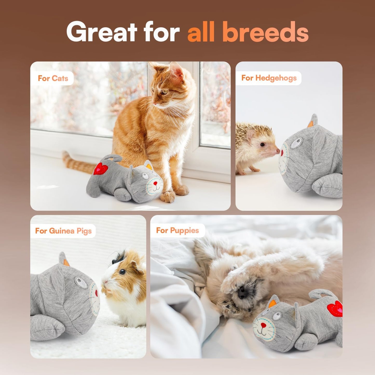 AFP Heartbeat Cat Calming Toy Heartbeat Soothing Kitty Toys Stuffed Plush Warm Toys for Cats Comfort Kitty Stress Relief and Sleep Aid Toy