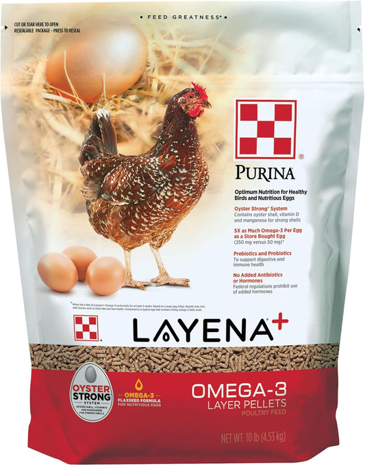 Purina Layena+ | Nutritionally Complete Layer Hen Feed | Omega 3 Formula - 10 Pound (10 lb) Bag