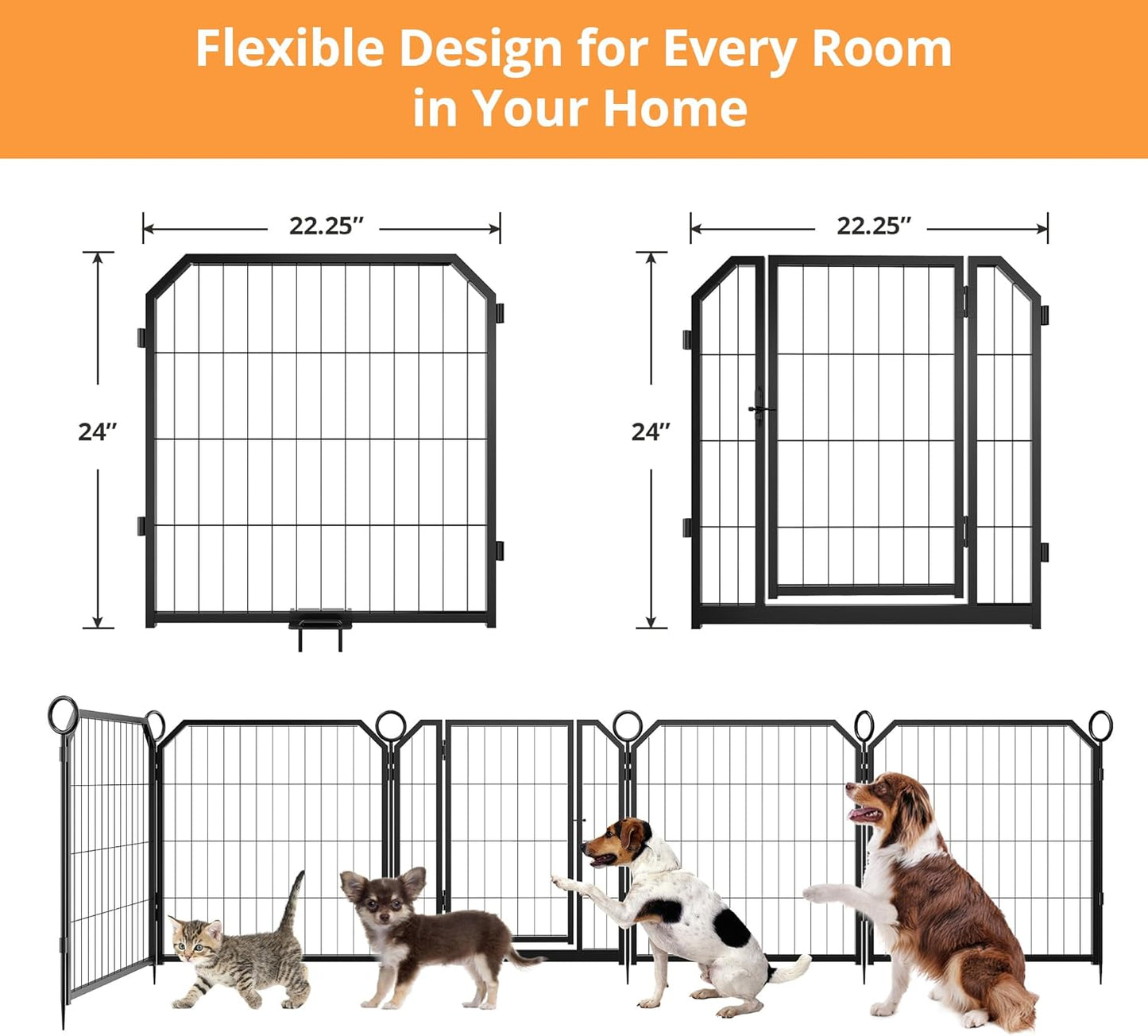 GarveeLife Dog Playpen Outdoor, 8 Panel Dog Fence with Gate for Yard,Pet Exercise Pen for Rv Camping Garden for Puppy and Small Dogs with Fixed Stakes(24inch)