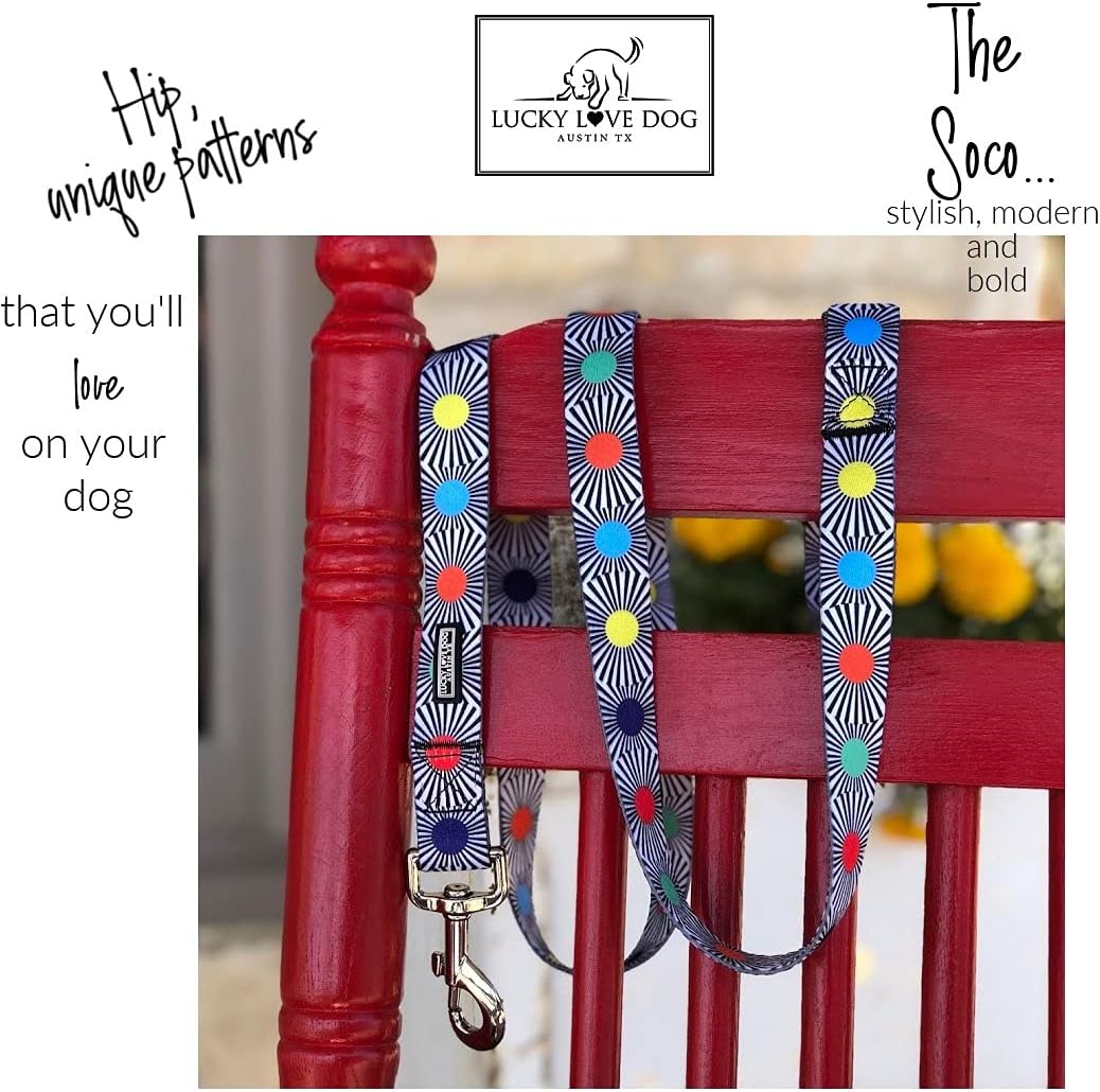 Lucky Love Dog, Adjustable Fun Style Collar and Leash Set for Dogs, Bright Color Matching Dog Collar and Leash - (Medium, SOCO Combo)