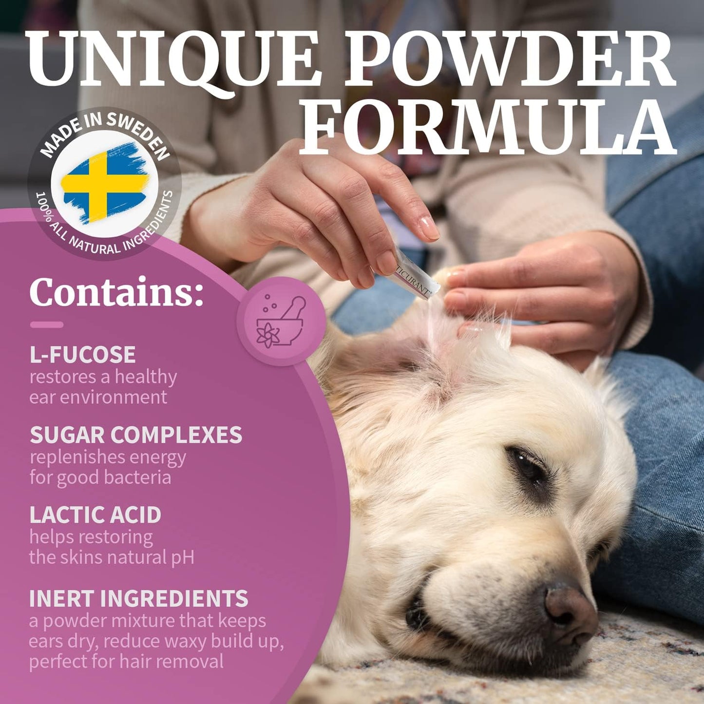Pet Ear Powder for Dogs | No More Itching, Scratching or Bad Smell | Reduces Waxy Build Up | No Cleaning Solution Drops or Wash Needed | 26 Easy-Dose Packets