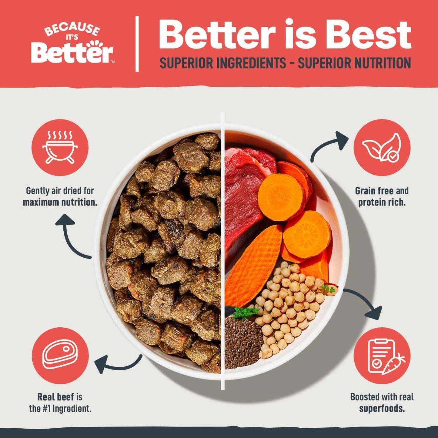 Because it's Better Slow Baked and Air Dried Dog Food, Real Beef and Veggies, 1lb Bag, Complete and Balanced Dry Dog Food, for All Life Stages