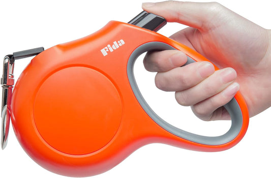Fida Retractable Dog Leash, 16ft Heavy Duty Pet Walking Leash for Medium/Large Dog up to 110 lbs, Tangle Free. One-Hand Brake (Large, Orange)