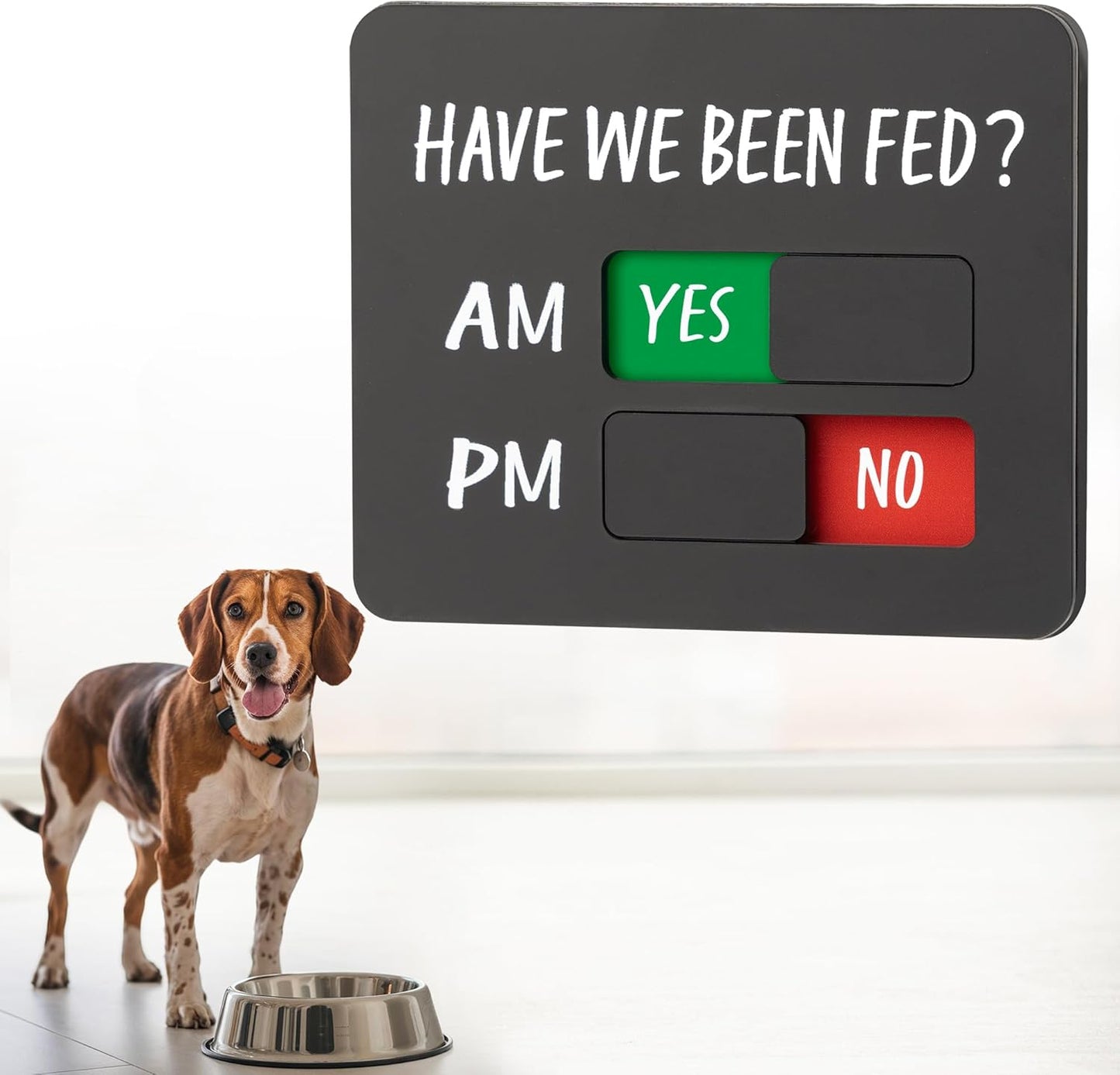 Dog Feeding Reminder Sign with Magnet, Pet Feeding Tracker with Have We Been Fed, Acrylic Slider Sign for Fridge, AM PM Feed Sign with Yes No Option with 2 Stickers, 4.7" x 3.9" Customized Pattern