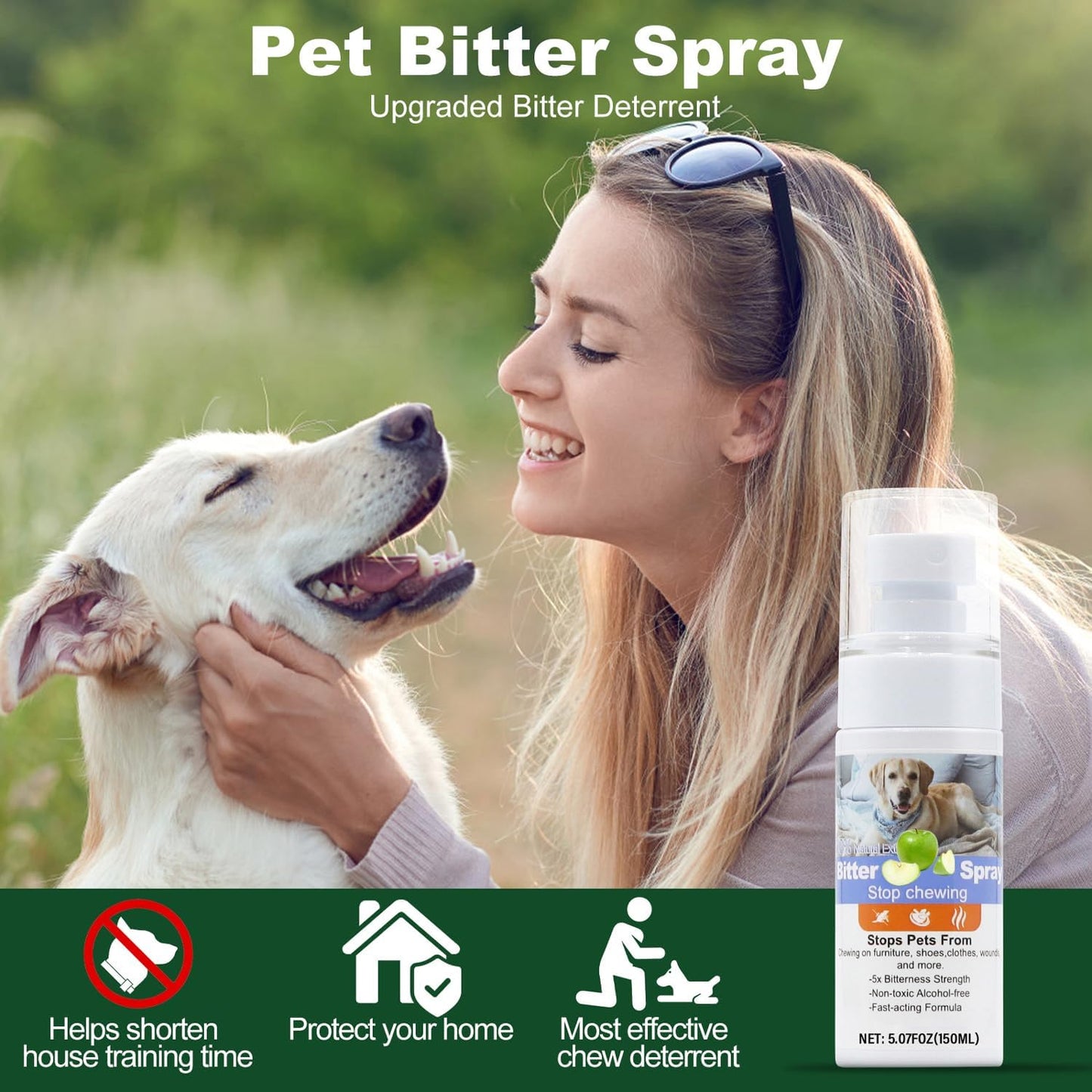 Effectively | Bitter Apple Spray for Dogs to Stop Chewing, NO Chew Spray for Dogs Protect The Safety of Furniture and Your Belongings, Prevent Licking Injuries (Blue, M)