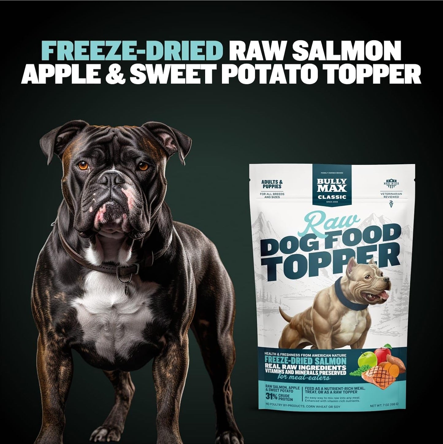 Bully Max Freeze-Dried Raw Dog Food Toppers for Puppies & Adult Dogs - 4 Variety Pack Puppy Treat or Dog Meal Enhancers with Fruits & Veggies - Rich in Vitamins & Minerals for Small & Large Breed Dogs